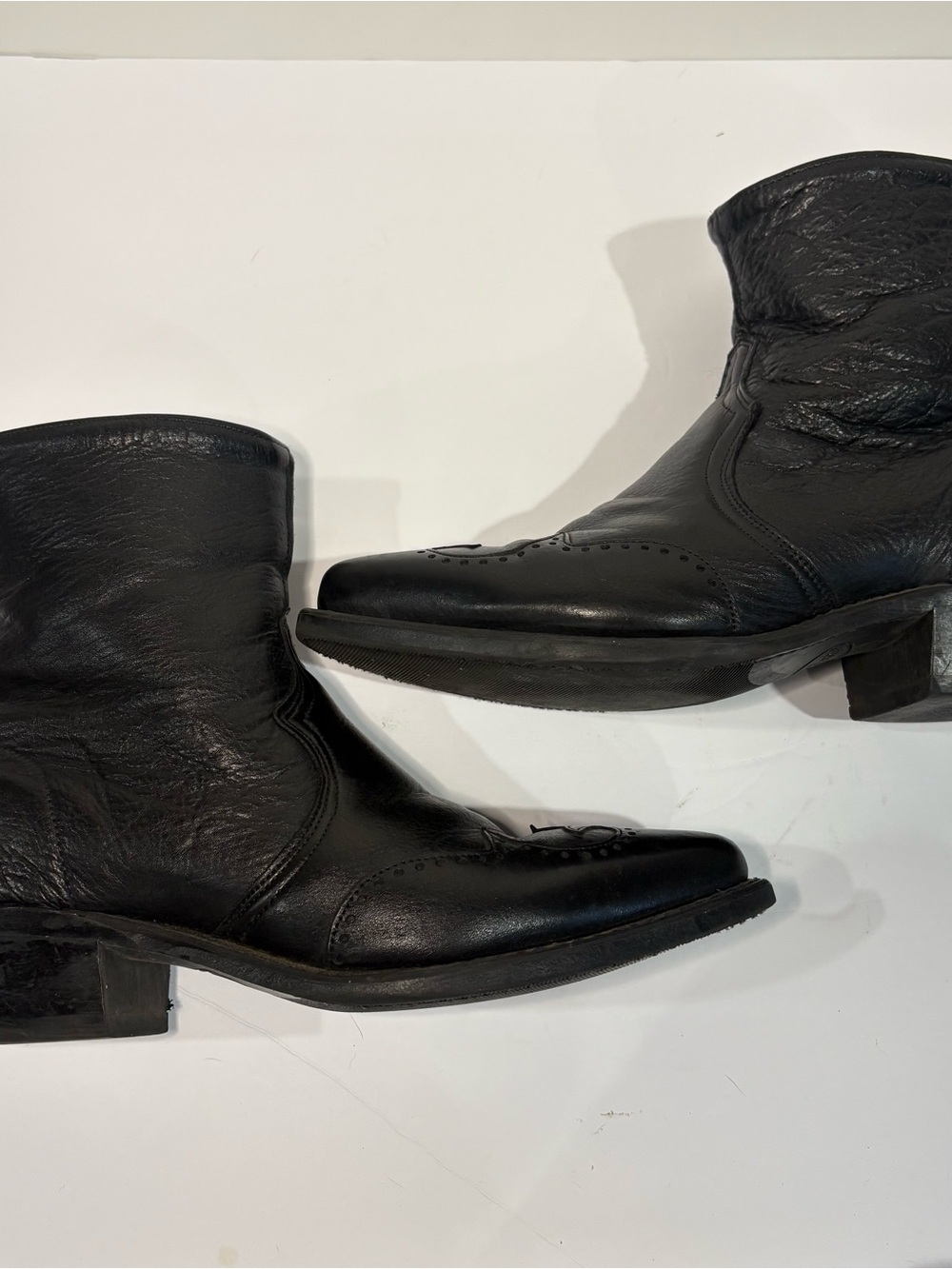 Abilene Men's 8 Black Cowhide Leather Side Zip Western Boots Made in USA 6444 - Picture 5 of 12